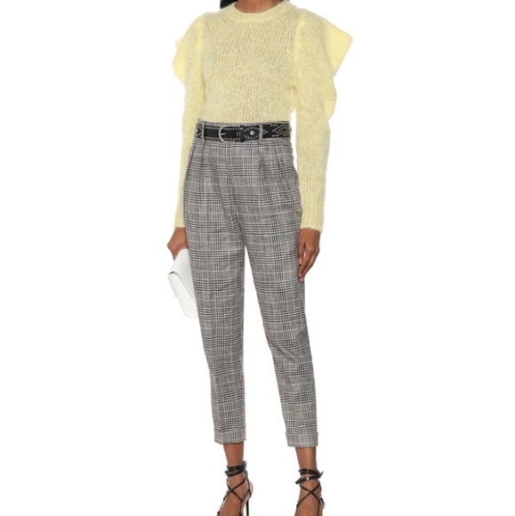 Isabel Marant - Ceyo checked high-rise slim pants Yellow/Grey Size 40 US 8 NWT - Picture 2 of 16